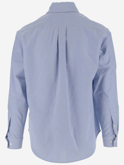 Shop Palm Angels Cotton Poplin Shirt With Logo In Light Blue