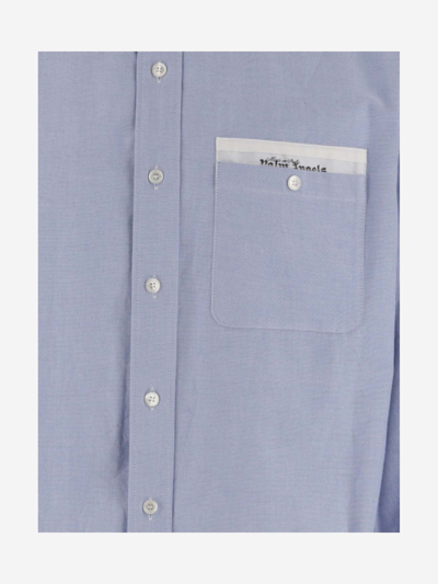 Shop Palm Angels Cotton Poplin Shirt With Logo In Light Blue