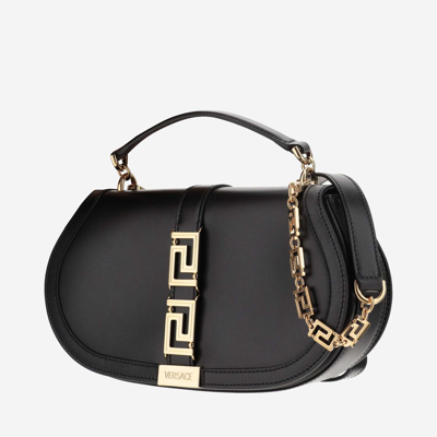 Shop Versace Goddess Greek Shoulder Bag In Black- Gold