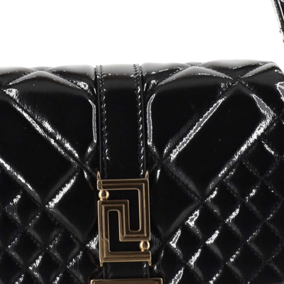 Shop Versace Greca Goddess Mini Leather Bag In Black