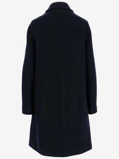 Shop Aspesi Long Wool Coat In Blue