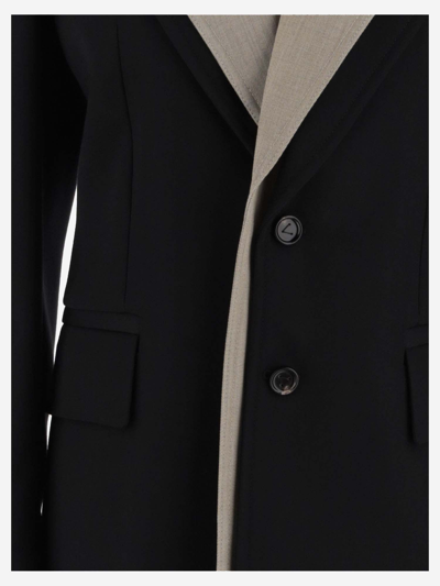 Shop Bottega Veneta Bi-color Wool Single-breasted Jacket In Black