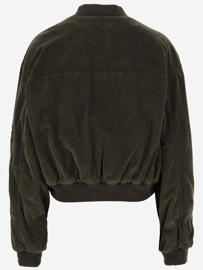 Shop Blumarine Velvet Bomber Jacket With Cargo Pockets In Dark Olive