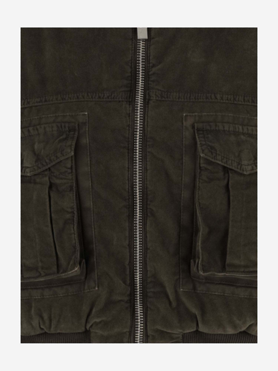 Shop Blumarine Velvet Bomber Jacket With Cargo Pockets In Dark Olive