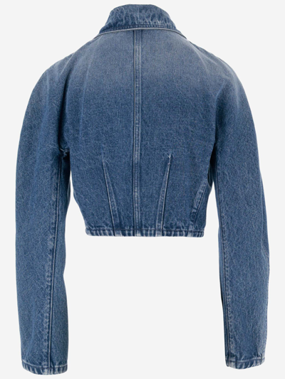 Shop Versace Cotton Denim Crop Jacket