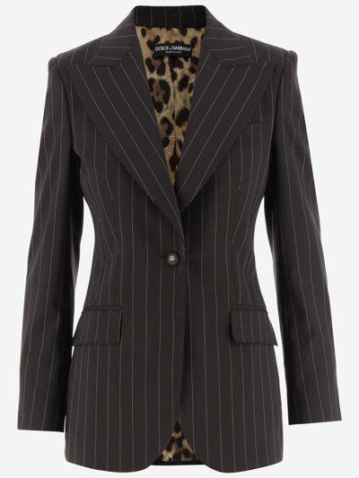 Shop Dolce & Gabbana Stretch Wool Pinstripe Jacket In Black