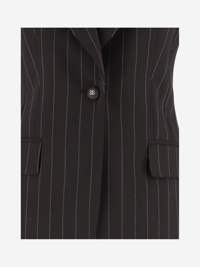 Shop Dolce & Gabbana Stretch Wool Pinstripe Jacket In Black