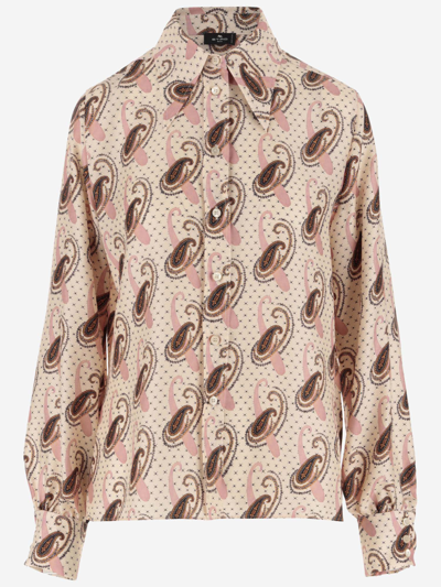 Shop Etro Twill Shirt With Paisley Pattern In Red