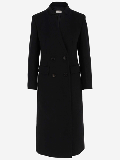 Shop Alberto Biani Double-breasted Long Wool Coat In Black