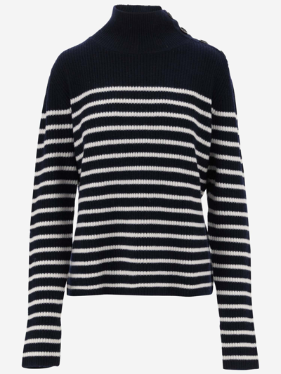 Shop Aspesi Wool Sweater With Striped Pattern In Blue