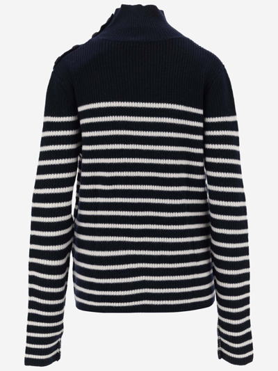 Shop Aspesi Wool Sweater With Striped Pattern In Blue