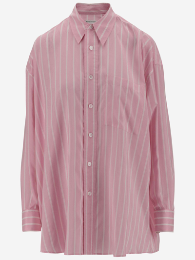 Shop Bottega Veneta Silk Shirt With Striped Pattern In Pink