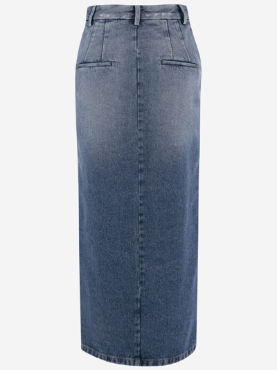 Shop Armarium Long Cotton Denim Skirt In Blue