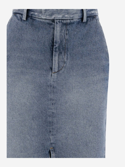 Shop Armarium Long Cotton Denim Skirt In Blue