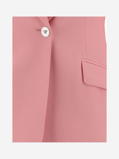 Shop Versace Single-breasted Wool Blazer In Pink