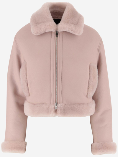 Shop Blancha Shearling And Leather Jacket In Powder