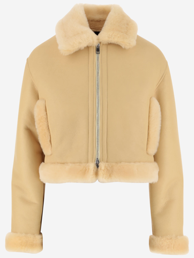 Shop Blancha Shearling And Leather Jacket In Beige