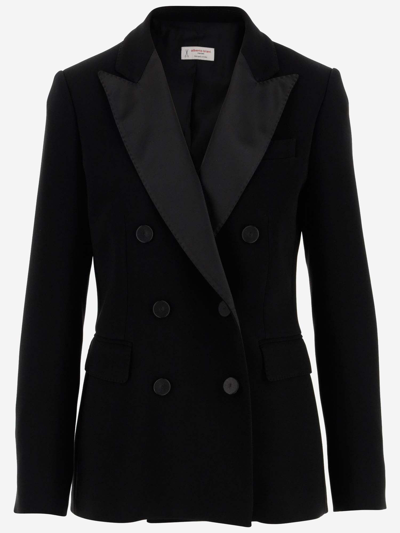 Shop Alberto Biani Synthetic Jersey Double-breasted Blazer In Black