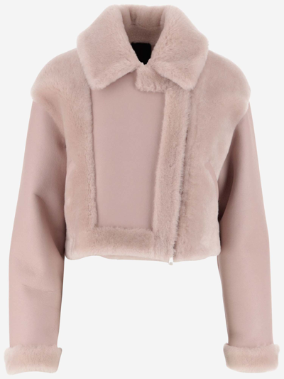 Shop Blancha Shearling And Leather Jacket In Powder