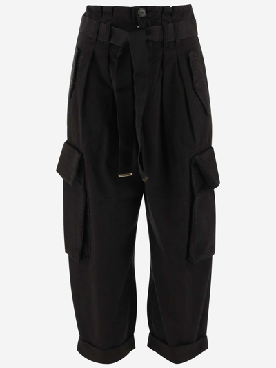 Shop Pinko Cotton Cargo Pants With Belt In Black