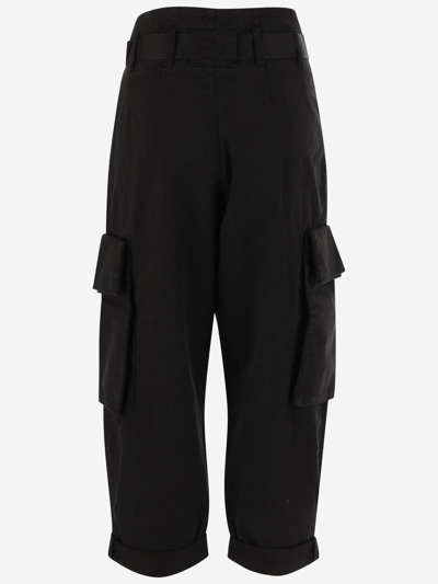 Shop Pinko Cotton Cargo Pants With Belt In Black