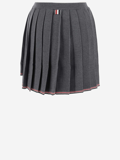 Shop Thom Browne Wool Blend Pleated Skirt In Grey