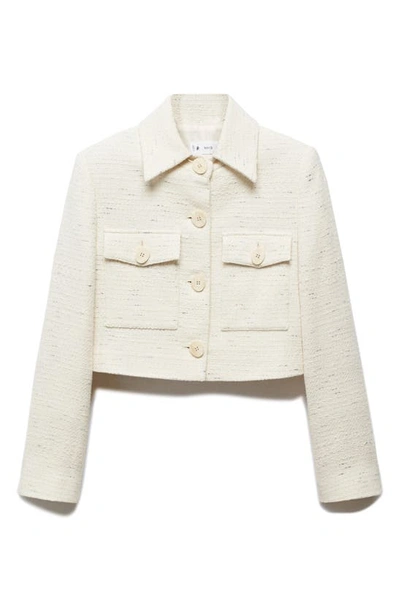 Mango Pocket Tweed Jacket Ecru In Ecru