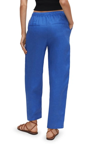 Shop Mango Drawstring Linen Pants In Blue