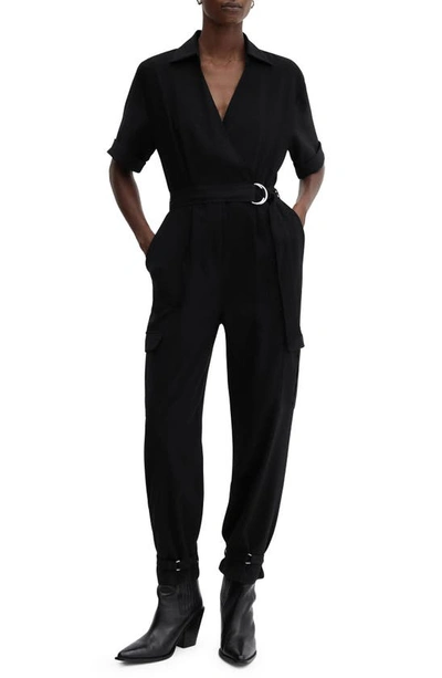 Shop Mango Belted Jumpsuit In Black