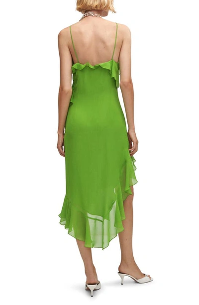 Shop Mango Zigzag Ruffle Asymmetric Midi Dress In Green