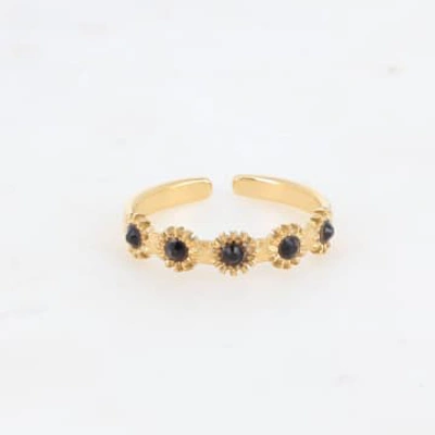 Shop Bohm Paris - Golden Lucie Ring With Black Rhinestones