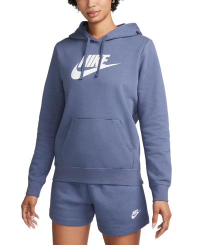 Shop Nike Women's Sportswear Club Fleece Logo Pullover Hoodie In Diffused Blue,white