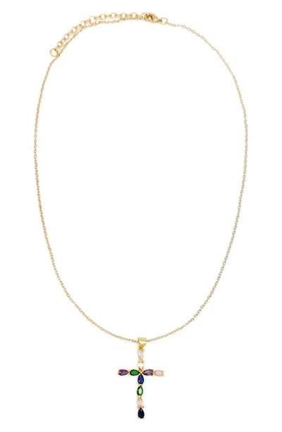 Shop Petit Moments Elizabeth Crystal Cross Pendant Necklace In Gold