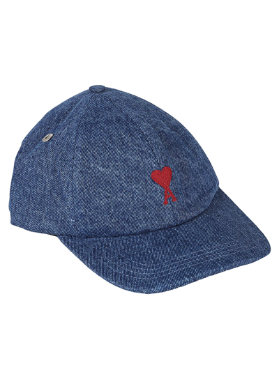 Shop Ami Alexandre Mattiussi Logo Embroidered Denim Cap In Blue