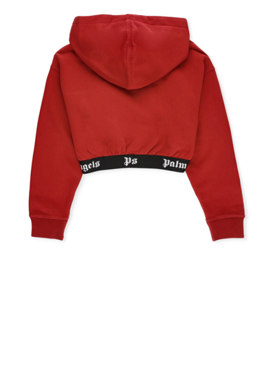 Shop Palm Angels Logoed Cropped Hoodie In Red