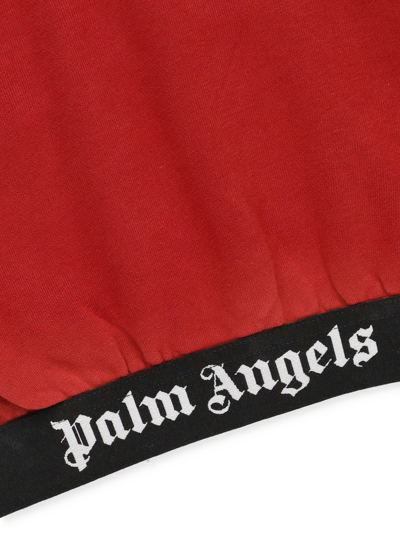 Shop Palm Angels Logoed Cropped Hoodie In Red