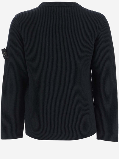 Shop Stone Island Wool Sweater With Logo In Blue