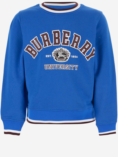 Shop Burberry Cotton Sweatshirt With Logo In Blue