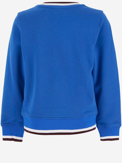 Shop Burberry Cotton Sweatshirt With Logo In Blue