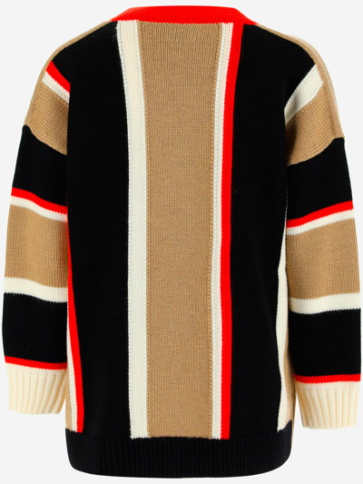 Shop Burberry Wool Cardigan With Ekd Applique In Red