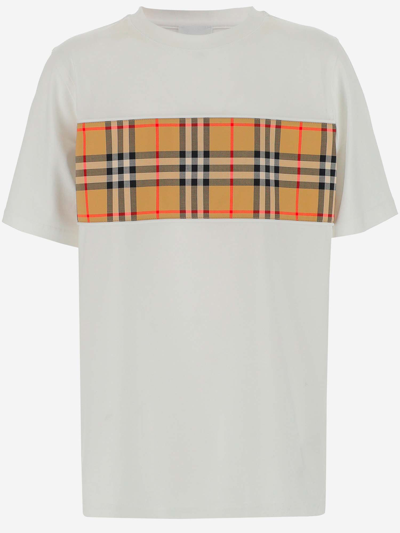 Shop Burberry Cotton T-shirt With Vintage Check Insert In White