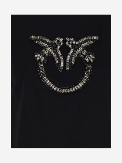 Shop Pinko Cotton T-shirt With Love Birds Pattern In Black