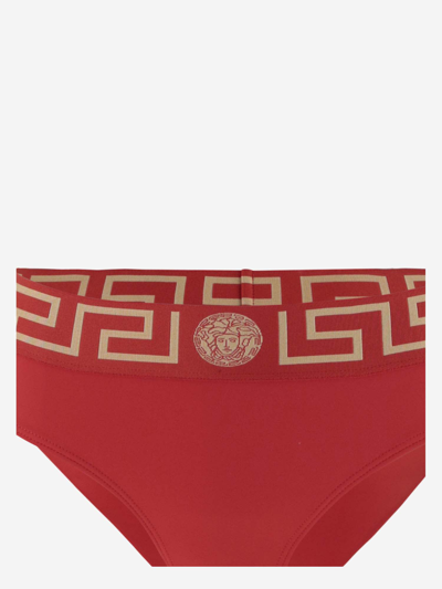 Shop Versace Bikini Bottom With Greek Border In Red