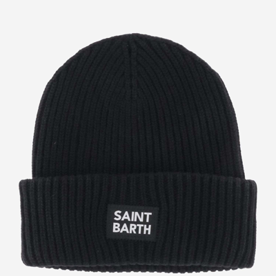 Shop Mc2 Saint Barth Wool Blend Beanie With Logo In Black
