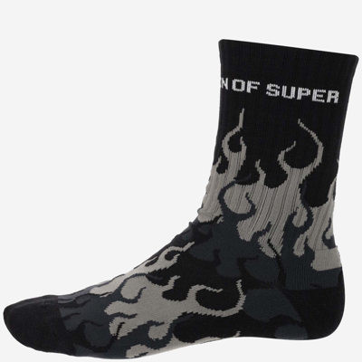 Shop Vision Of Super Cotton Blend Flames Socks In Black