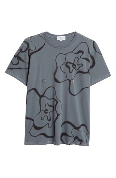 Shop Collina Strada Pierced Rose Print Organic Cotton T-shirt In Grey/ Black Roses