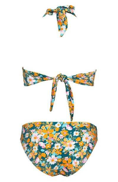 Hobie Kids' Retro Halter Floral Two-piece Swimsuit In Orange Multi