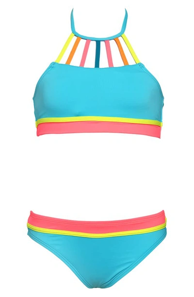 Shop Hobie Kids' Smiles Halter Neck Two-piece Swimsuit In Blue Hawaii