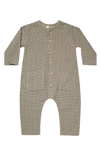 Shop Quincy Mae Gingham Organic Cotton Woven Romper In Forest