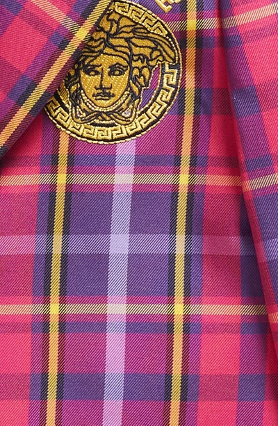 Shop Versace Kids' Tartan Embroidered Logo Blazer In Fuchsia